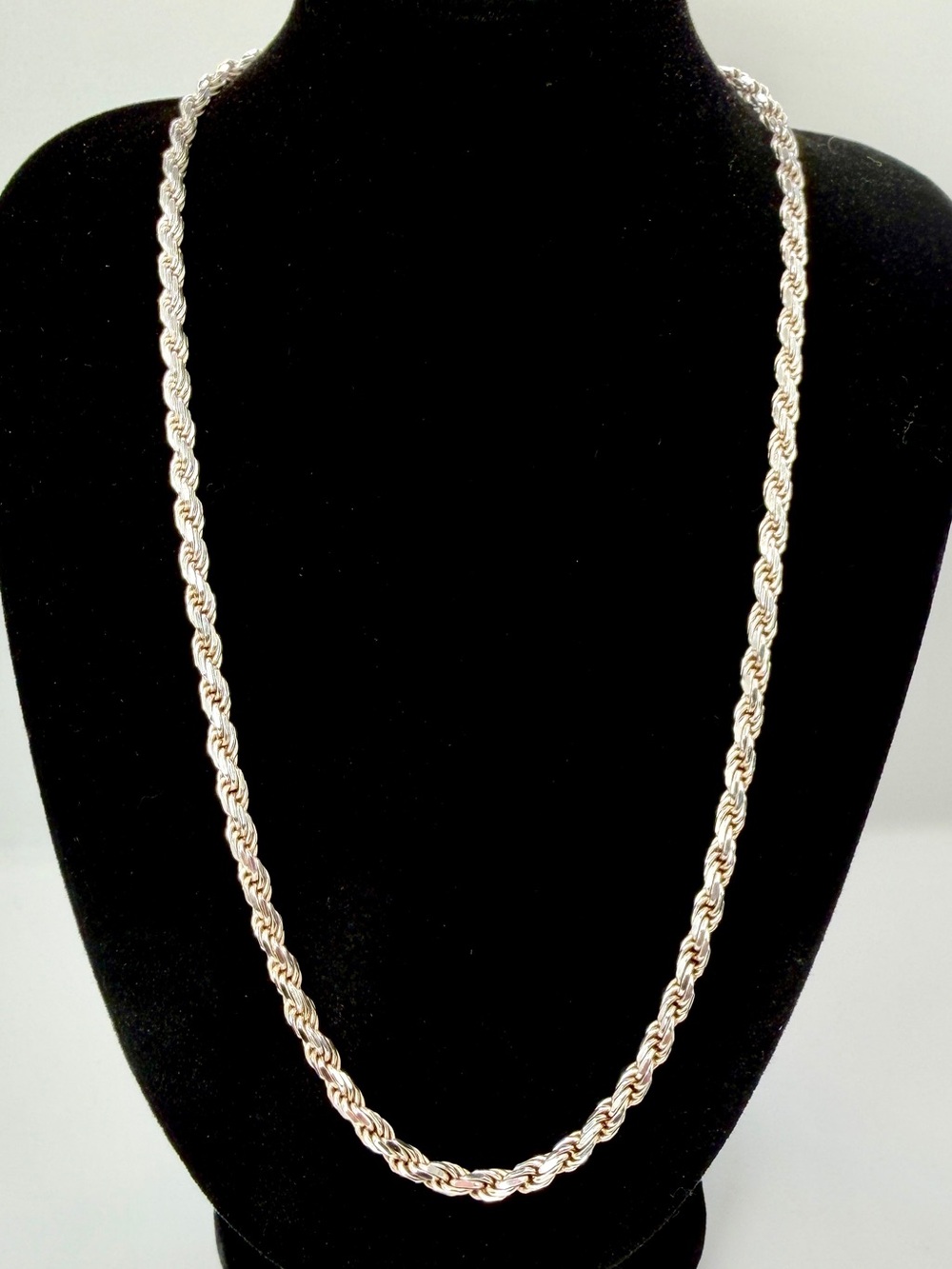Italy 925 Sterling Silver Twisted Rope Chain Necklace 18” 21g 4mm Rope Braid